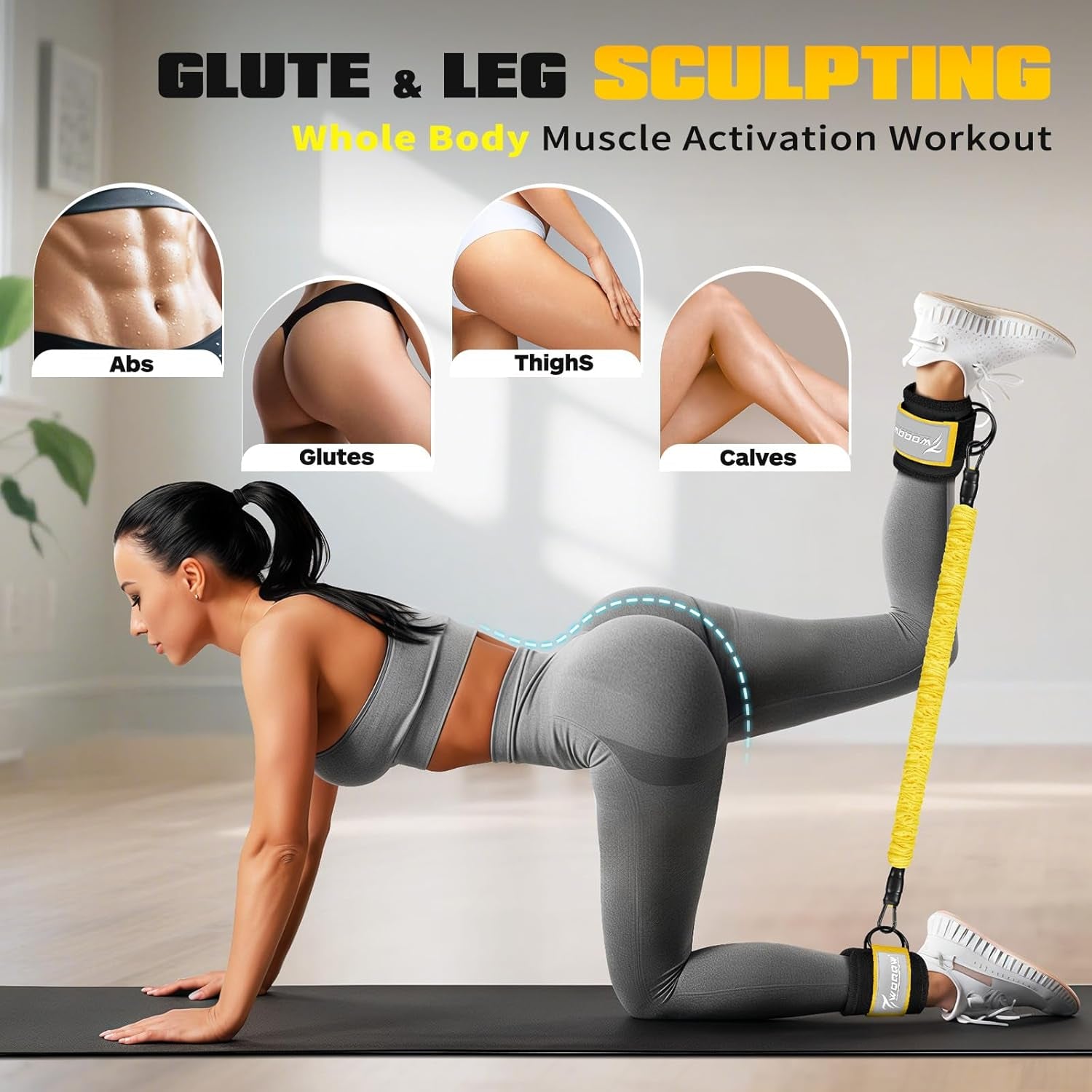 Ankle Resistance Bands with Cuffs, Ankle Weights for Women, Ankle Straps for Cable Machines, Legs and Glutes Workout Equipment, Home Gym Exercise Equipment for Booty Training, Kickback, Pilates