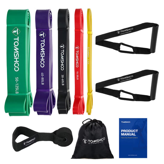 Pull-Up Assist Bands Set - 5 Resistance Loop Bands for Powerlifting and Stretching with Door Anchor and Handle Rope