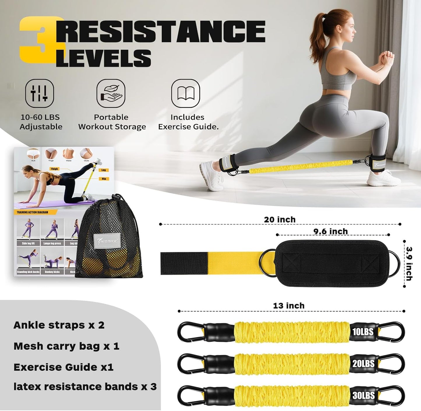 Ankle Resistance Bands with Cuffs, Ankle Weights for Women, Ankle Straps for Cable Machines, Legs and Glutes Workout Equipment, Home Gym Exercise Equipment for Booty Training, Kickback, Pilates