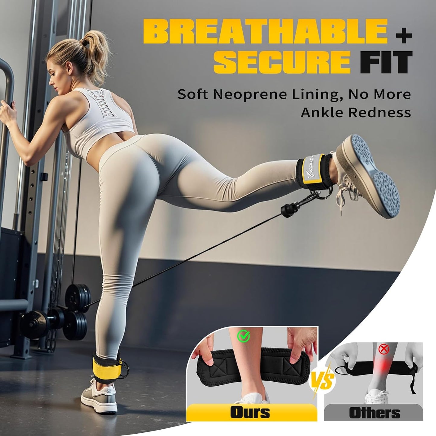 Ankle Resistance Bands with Cuffs, Ankle Weights for Women, Ankle Straps for Cable Machines, Legs and Glutes Workout Equipment, Home Gym Exercise Equipment for Booty Training, Kickback, Pilates
