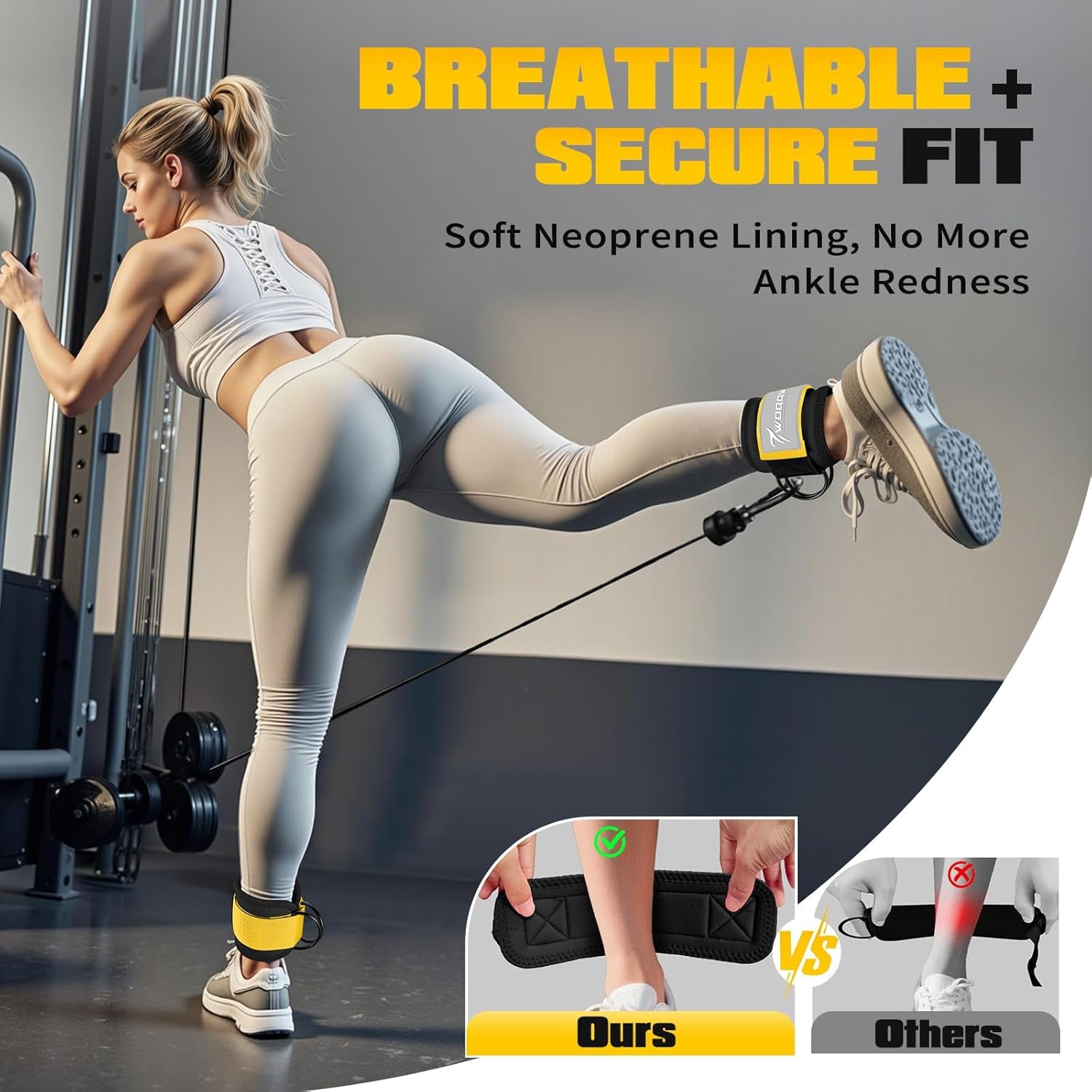 Ankle Resistance Bands with Cuffs, Ankle Weights for Women, Ankle Straps for Cable Machines, Legs and Glutes Workout Equipment, Home Gym Exercise Equipment for Booty Training, Kickback, Pilates