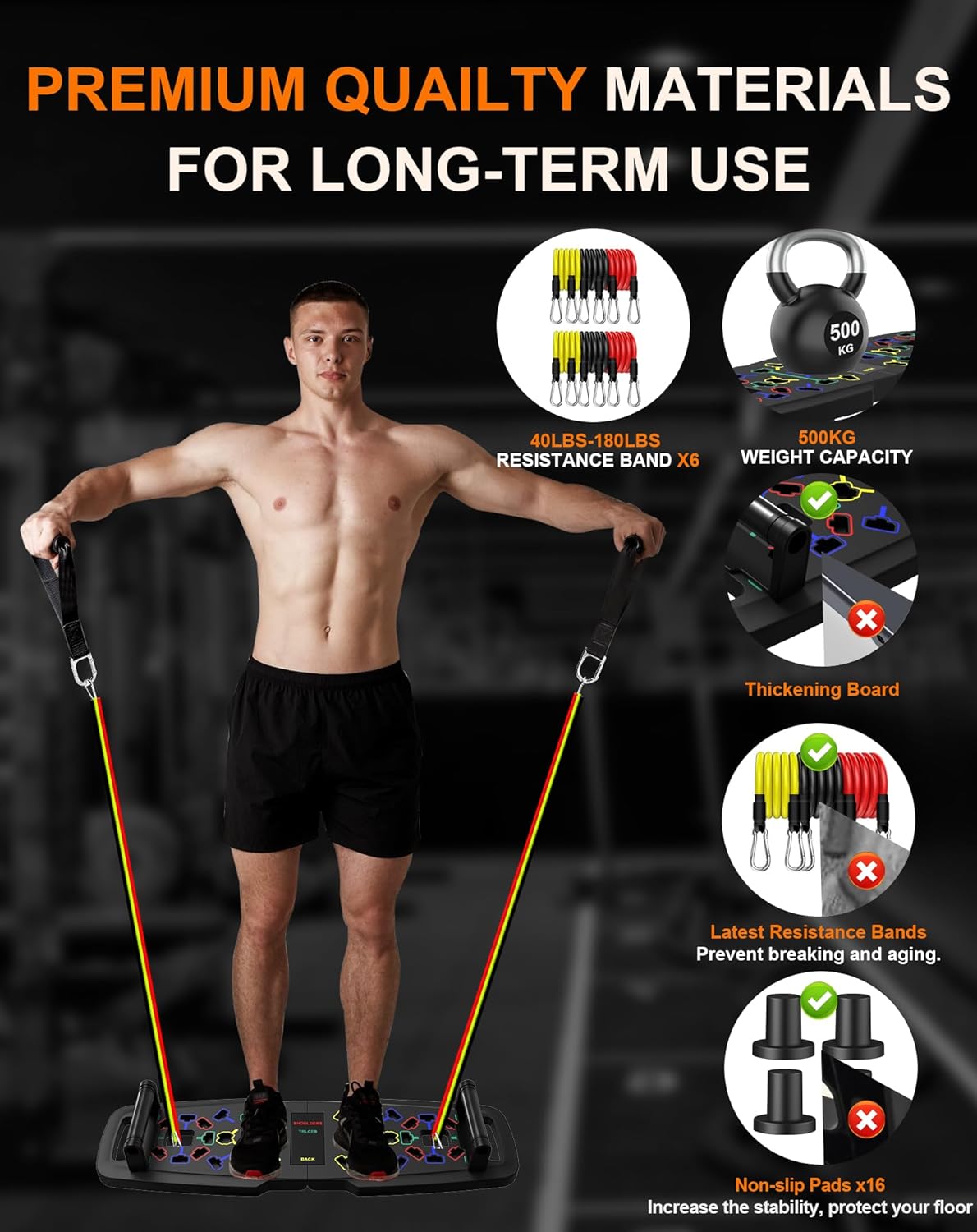 22-In-1 Home Gym Equipment, Portable Push up Stands Press up Board Handles for Floor Home Gym Systems with 36 Gym Accessories, Resistance Band Bar,Abdominal Rollers (Black)