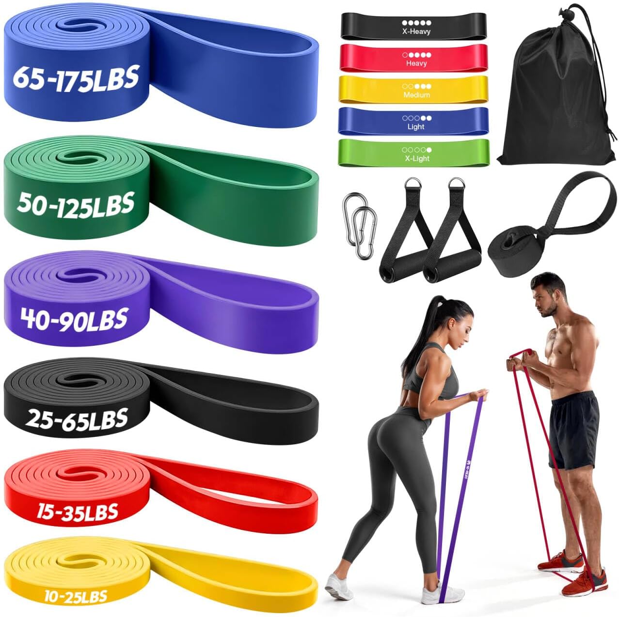 Resistance Bands Set, 6 Levels Pull up Bands with Handles, Door Anchor, Storage Bag, Exercise Bands for Bodyweight Training, Powerlifting, Muscle Building, Home Gym Workout