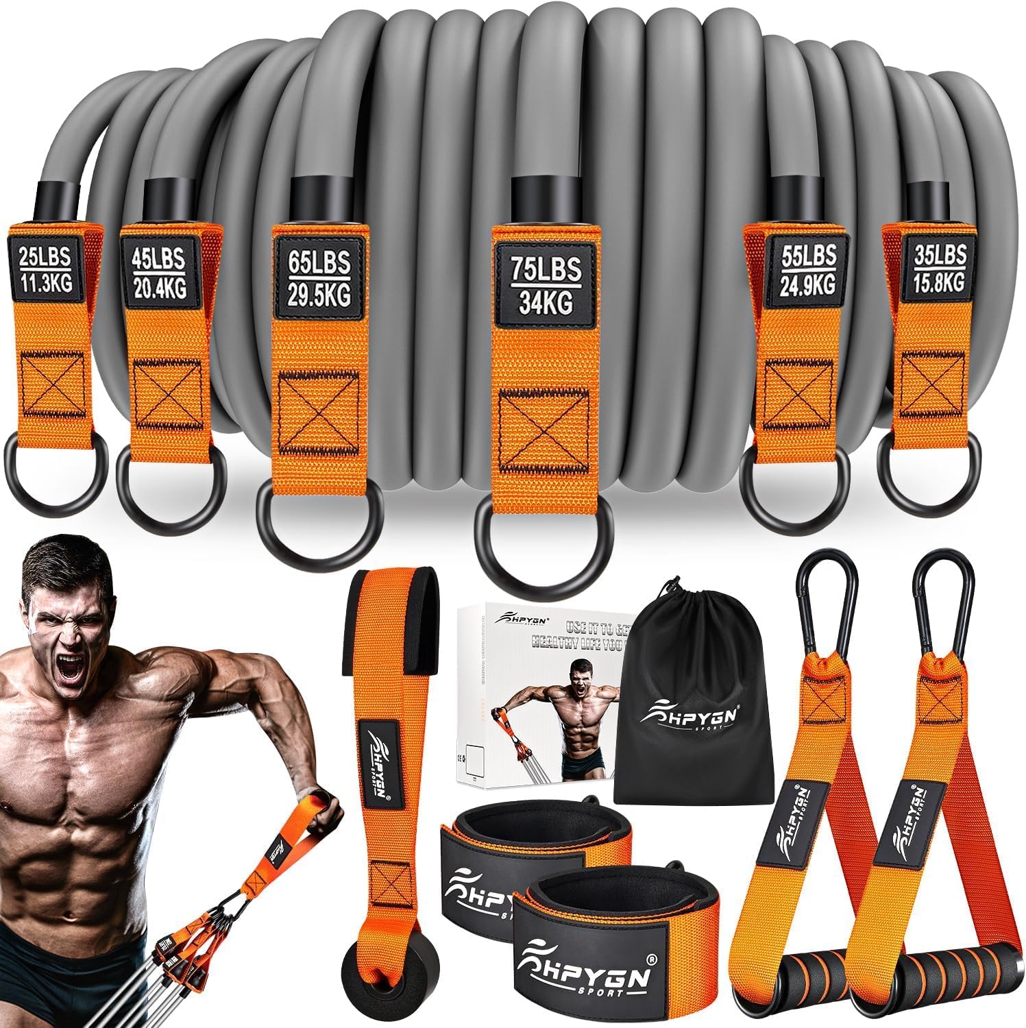 Heavy Resistance Bands 300Lbs, Weight Bands for Exercise with Handles, Door Anchor, Carry Bag, Workout Bands for Men, Physical Therapy, Muscle Training, Strength, Slim, Yoga, Home Gym Equipment