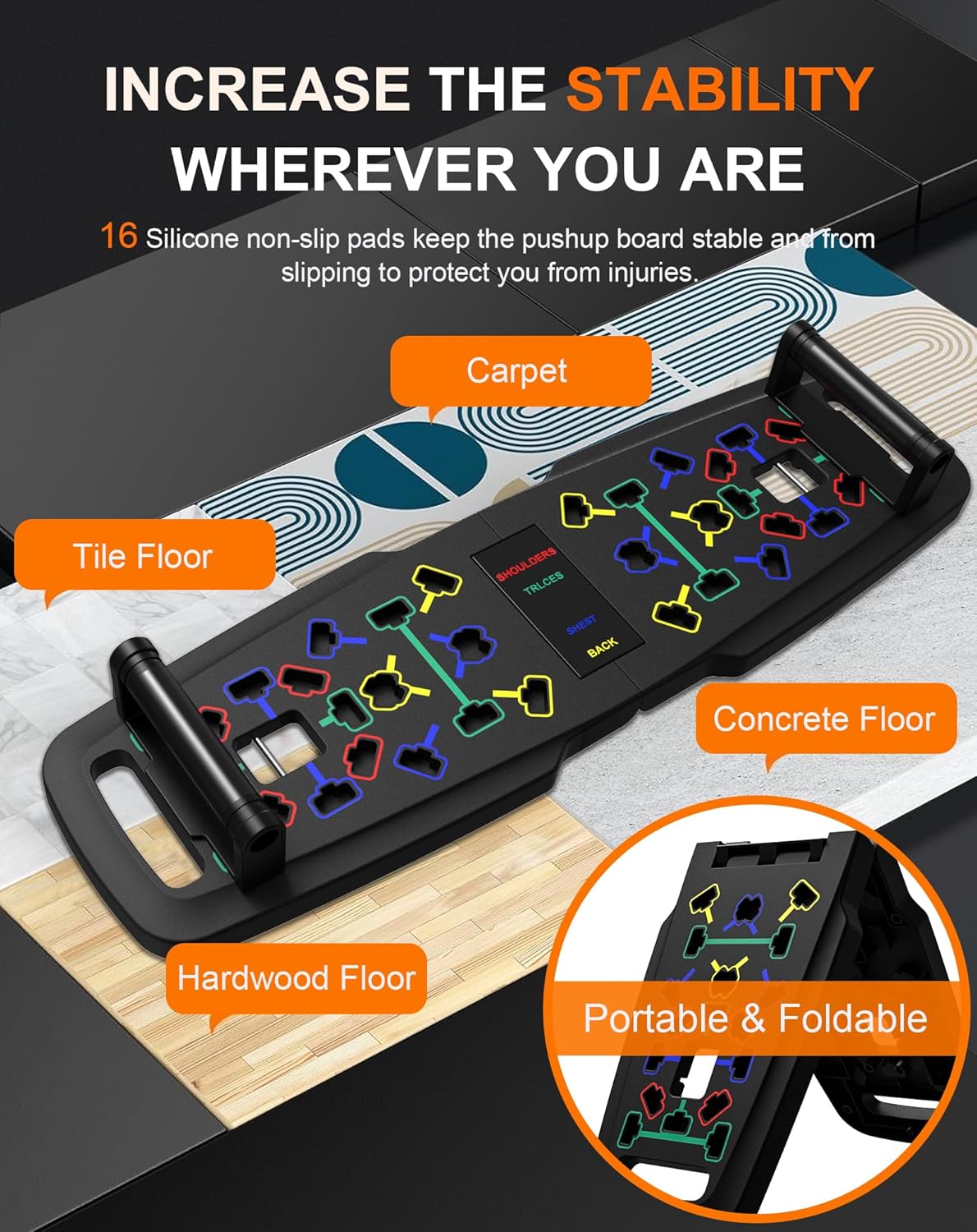 22-In-1 Home Gym Equipment, Portable Push up Stands Press up Board Handles for Floor Home Gym Systems with 36 Gym Accessories, Resistance Band Bar,Abdominal Rollers (Black)