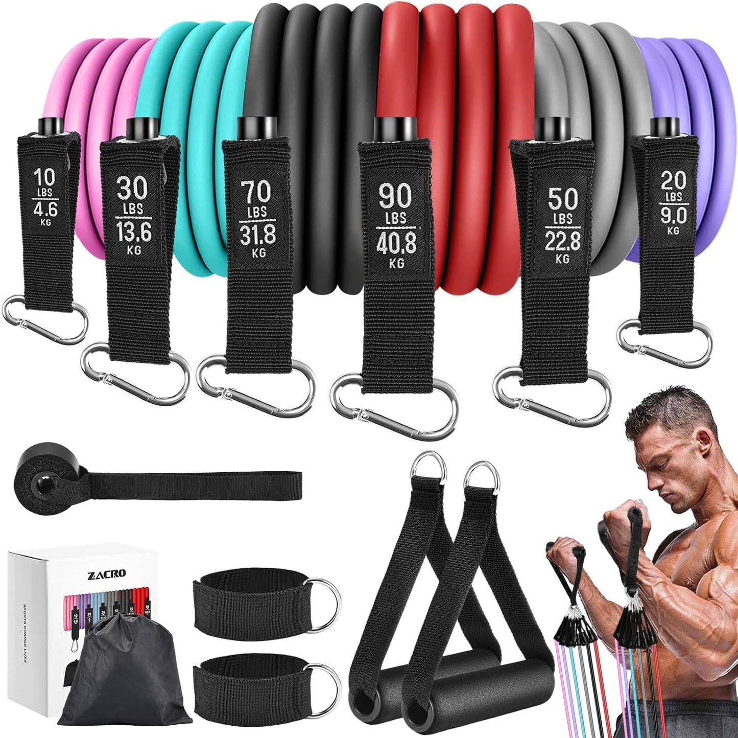Resistance Bands Set - 6 Exercise Bands 270 LBS with Handles for Men Women, Fitness Bands with Door Anchor, Ankle Straps, Storage Bag for Heavy Resistance Training, Shape Body, Workout