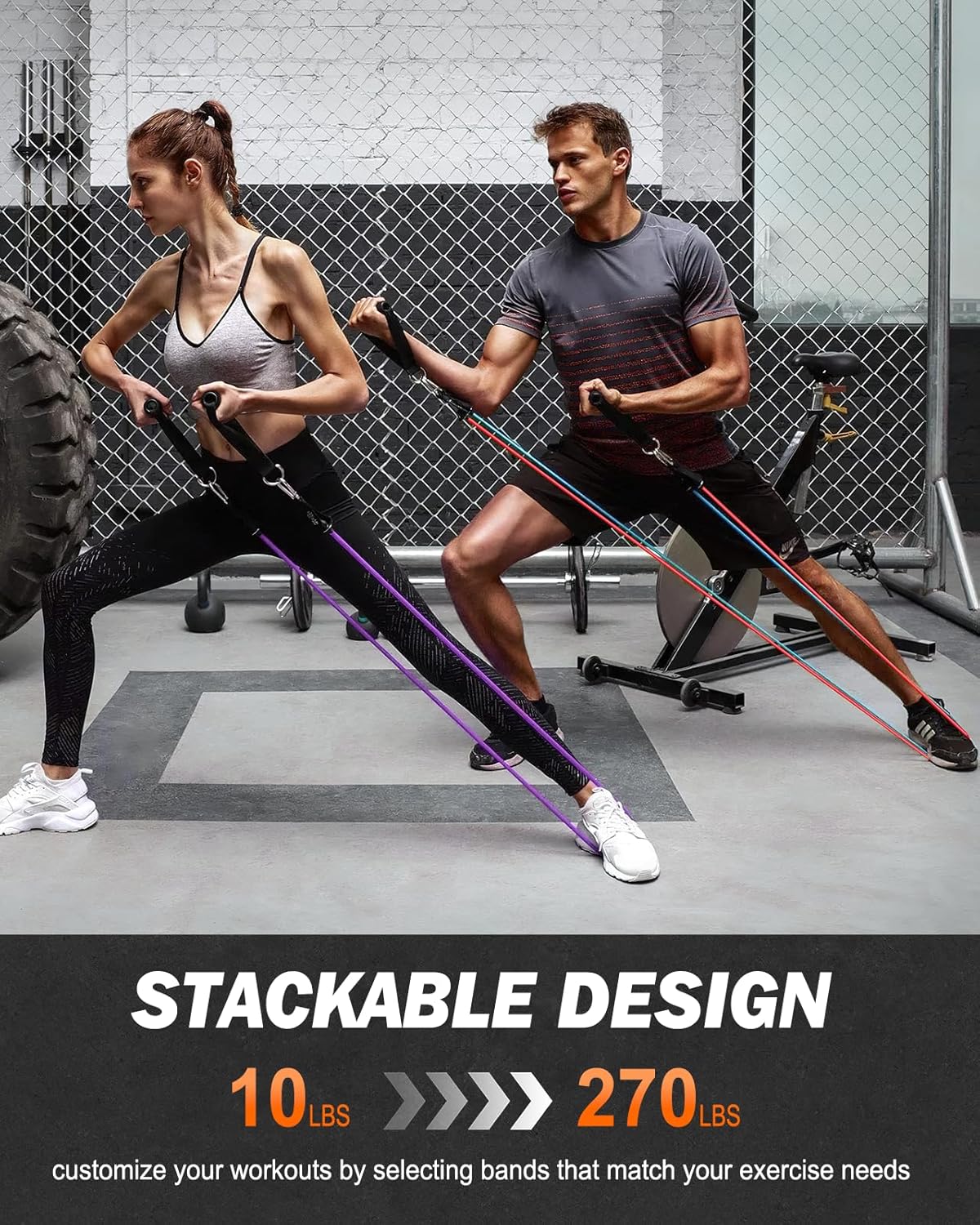 Resistance Bands Set - 6 Exercise Bands 270 LBS with Handles for Men Women, Fitness Bands with Door Anchor, Ankle Straps, Storage Bag for Heavy Resistance Training, Shape Body, Workout