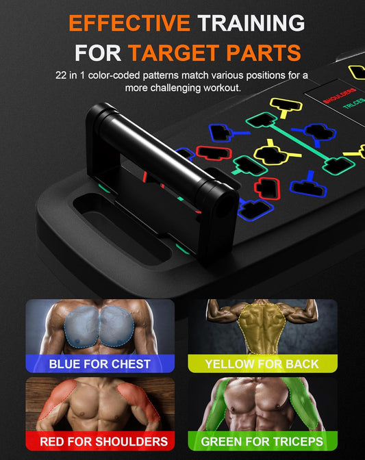 22-In-1 Home Gym Equipment, Portable Push up Stands Press up Board Handles for Floor Home Gym Systems with 36 Gym Accessories, Resistance Band Bar,Abdominal Rollers (Black)