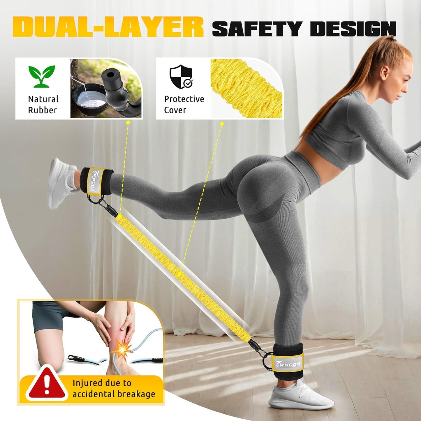 Ankle Resistance Bands with Cuffs, Ankle Weights for Women, Ankle Straps for Cable Machines, Legs and Glutes Workout Equipment, Home Gym Exercise Equipment for Booty Training, Kickback, Pilates