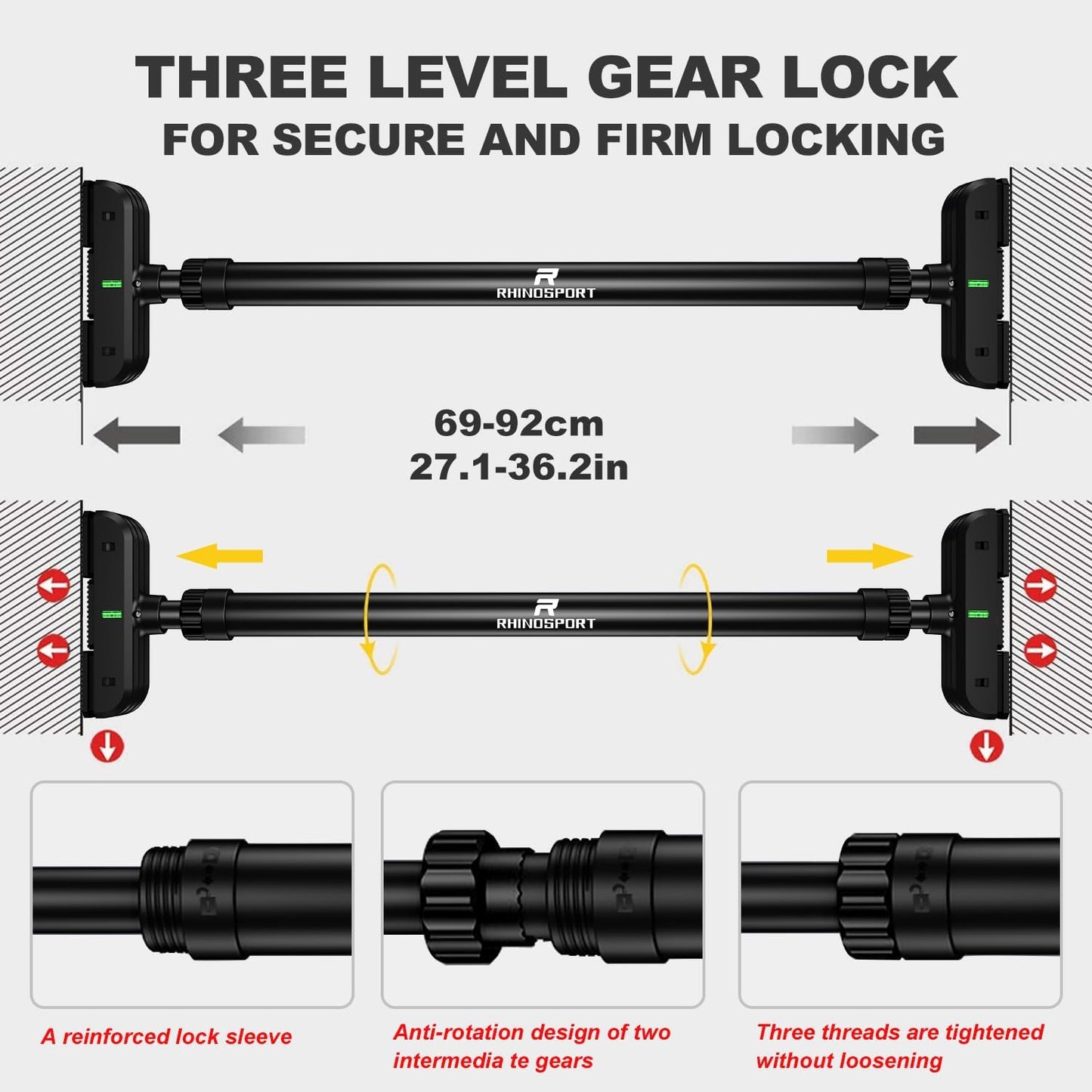Door Pull up Bar Doorway Chin up Bar from 69-92 Cm (27.1In-36.2In) Workout Equipment for Home Gym Upper Body Workout 2X EXTRA Foam Padding for Ultimate Door Frame Protection