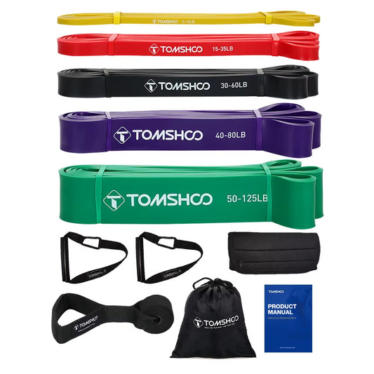 Pull-Up Assist Bands Set - 5 Resistance Loop Bands for Powerlifting and Stretching with Door Anchor and Handle Rope