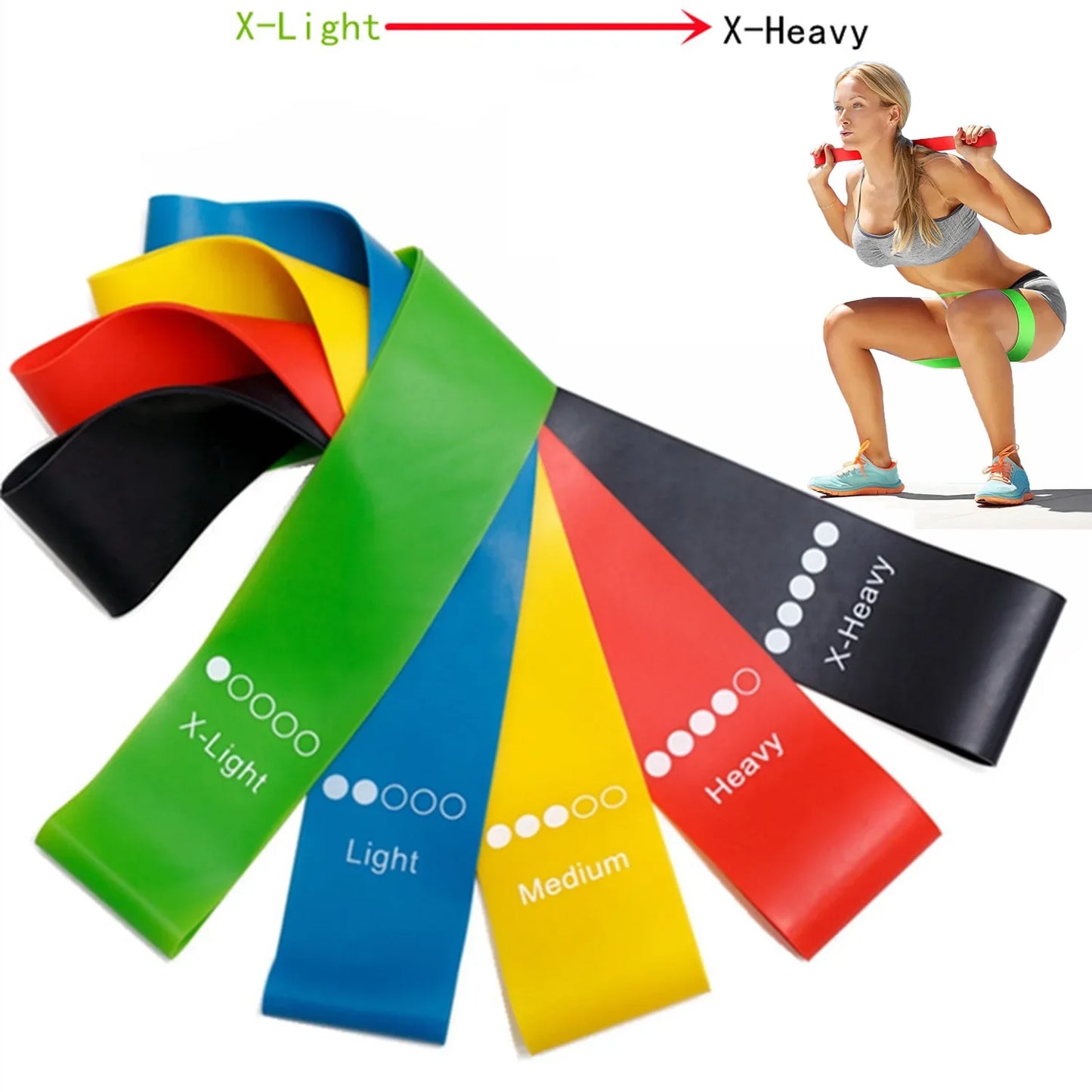 Set of 5 Yoga Resistance Rubber Bands for Bodybuilding, Pilates, and Fitness Workouts