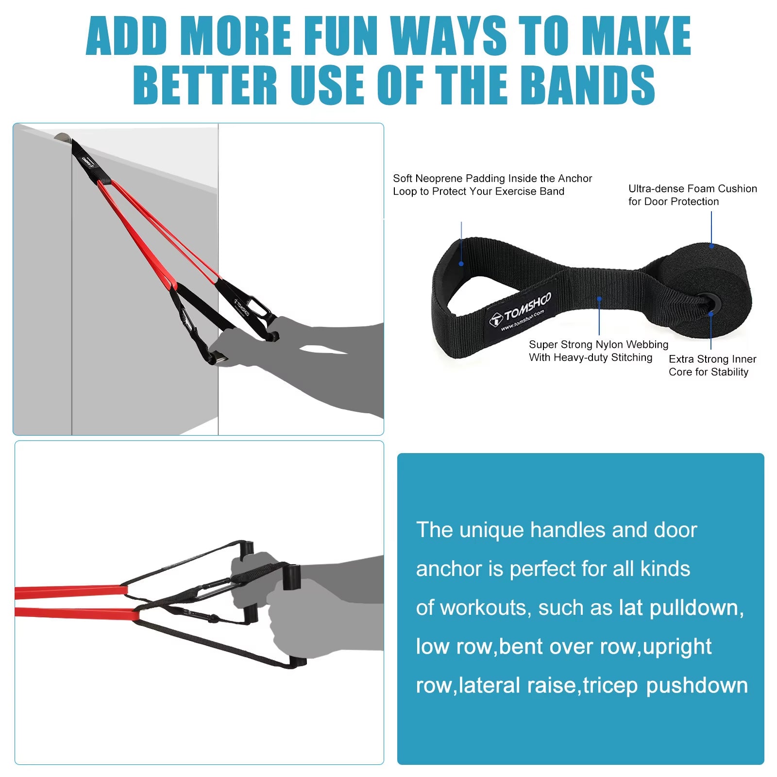 Pull-Up Assist Bands Set - 5 Resistance Loop Bands for Powerlifting and Stretching with Door Anchor and Handle Rope