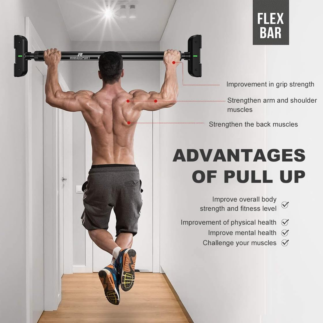 Door Pull up Bar Doorway Chin up Bar from 69-92 Cm (27.1In-36.2In) Workout Equipment for Home Gym Upper Body Workout 2X EXTRA Foam Padding for Ultimate Door Frame Protection