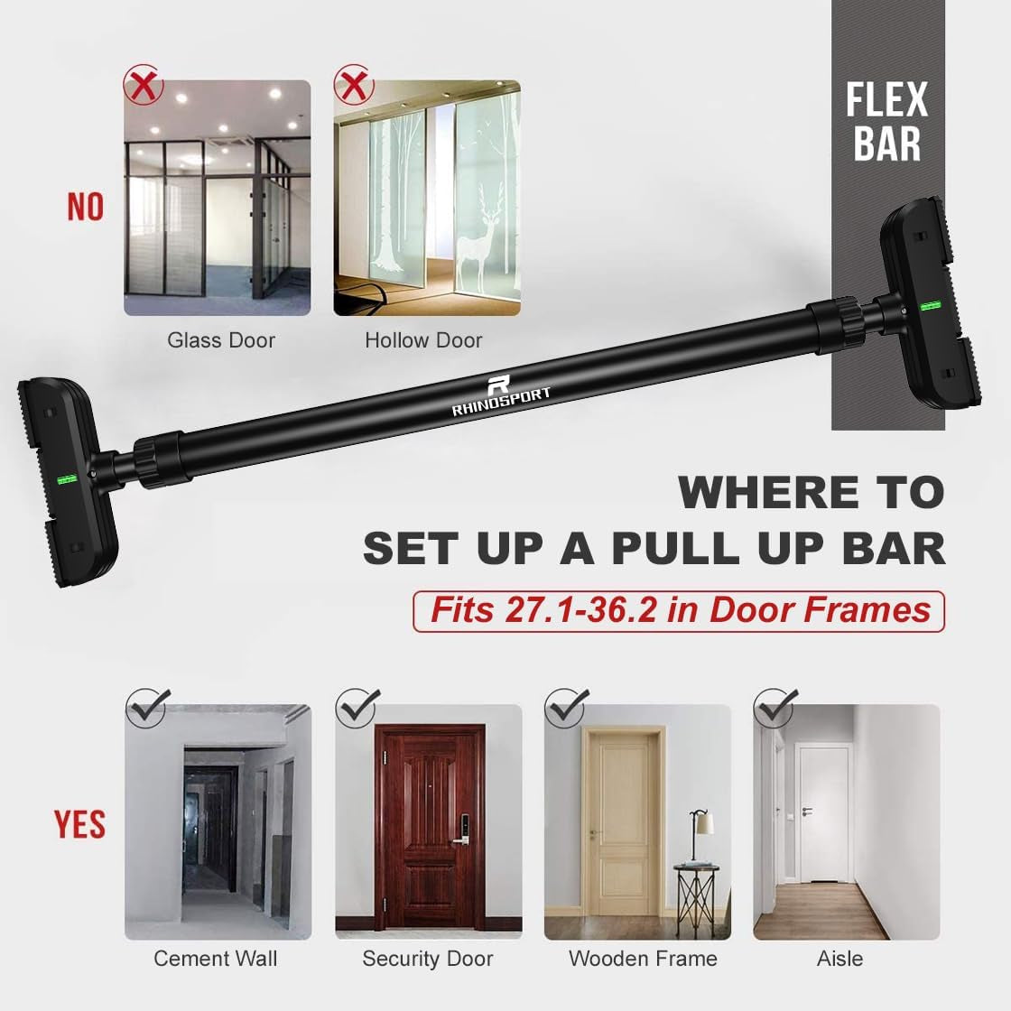 Door Pull up Bar Doorway Chin up Bar from 69-92 Cm (27.1In-36.2In) Workout Equipment for Home Gym Upper Body Workout 2X EXTRA Foam Padding for Ultimate Door Frame Protection