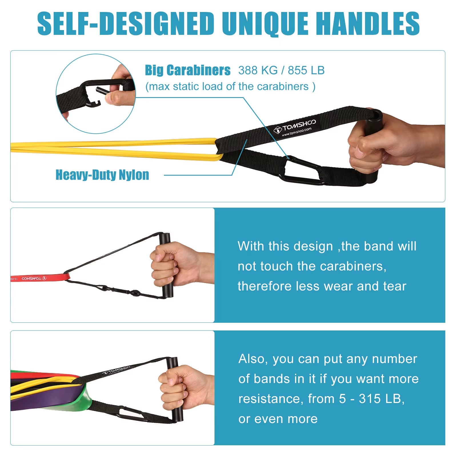 Pull-Up Assist Bands Set - 5 Resistance Loop Bands for Powerlifting and Stretching with Door Anchor and Handle Rope