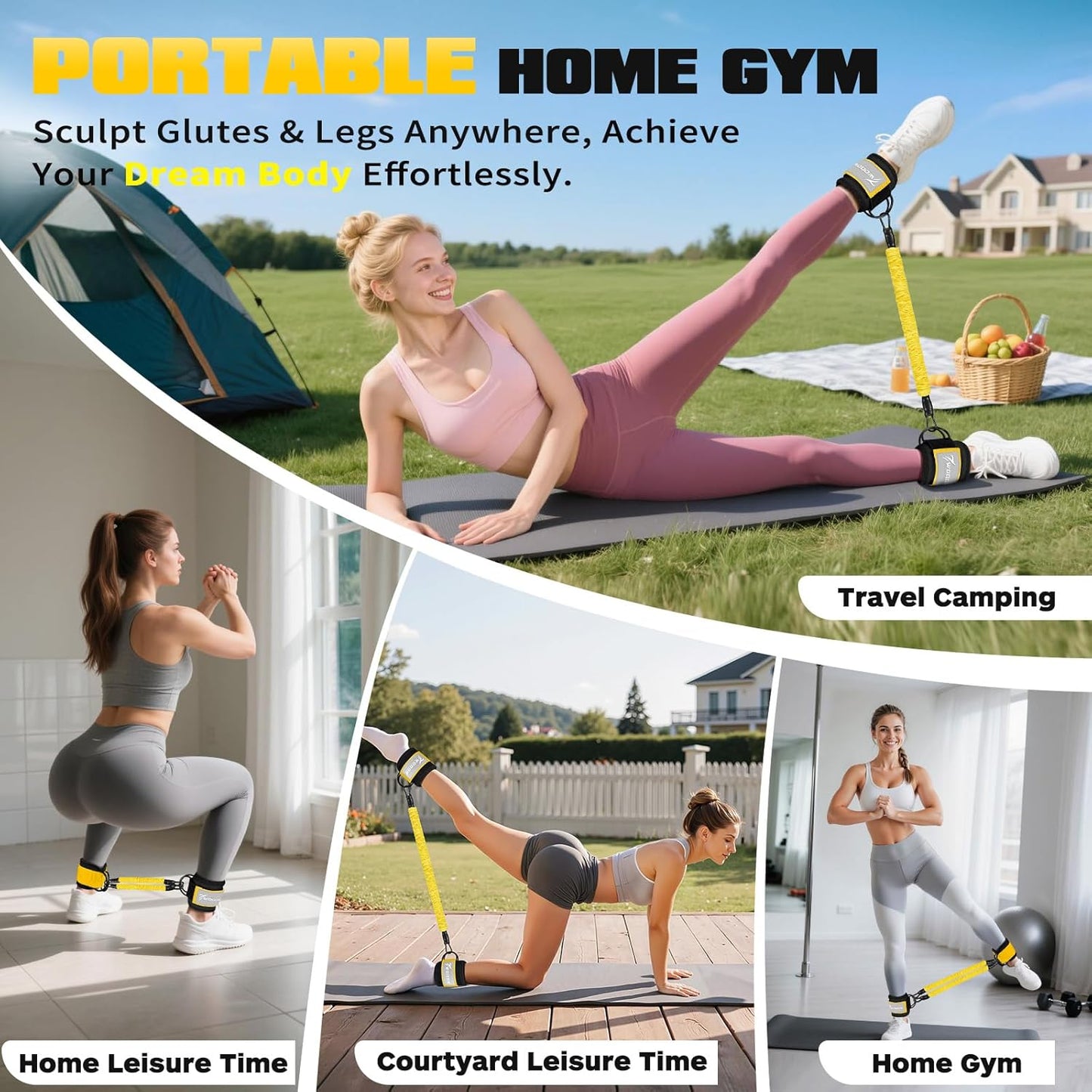 Ankle Resistance Bands with Cuffs, Ankle Weights for Women, Ankle Straps for Cable Machines, Legs and Glutes Workout Equipment, Home Gym Exercise Equipment for Booty Training, Kickback, Pilates